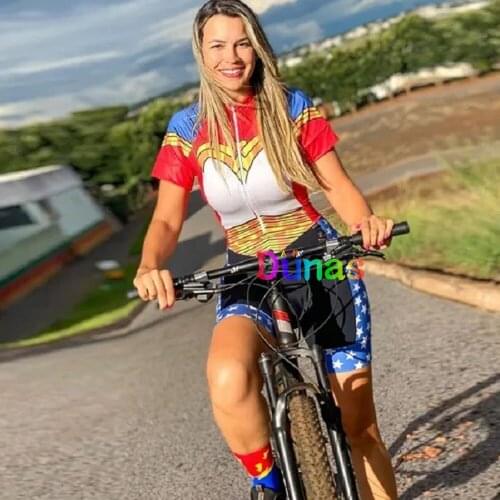 Dunas Pro Team Summer Triathlon Cycling Suit Set Little Monkey One-piece Jumpsuit Short Sleeve Macaquinho Ciclismo Feminino 9D