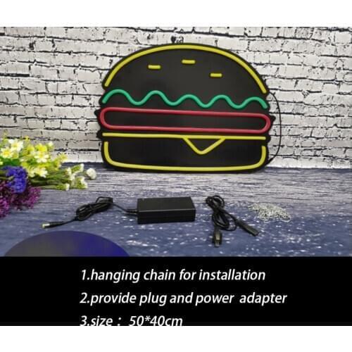 Hamburger led neon light night sign window acrylic led flex shop front business signs