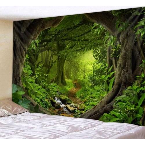 Green jungle tapestry beautiful natural forest large wall hanging hippie bohemian mandala wall art home decoration 8 sizes