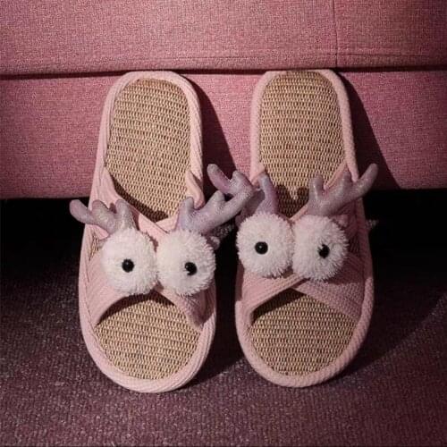 Womens Winter Home Slippers Lovers Cartoon Elk Slide Antiskid Home Flip Flop indoor Bedroom cuteShoes