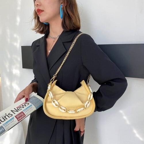 Womens Chain Underarm Bags Solid Color PU Leather Ladies Handbag Clutch Purse Simple Female Half-moon Shoulder Bag Hobos Bolsos