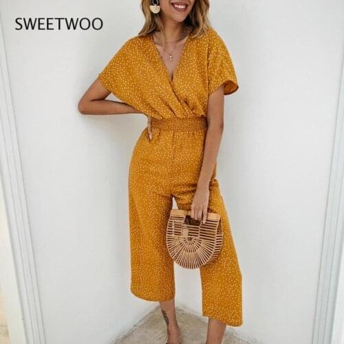 2021 Summer Jumpsuit Womens Fashion Casual Print Polka Dot V-Neck Pocket Womens Jumpsuit