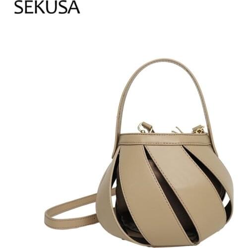 Bucket Design Women Casual Day Clutch Hollow Out Style PU Ladies Evening Bags Fashion Leather Messenger Purse