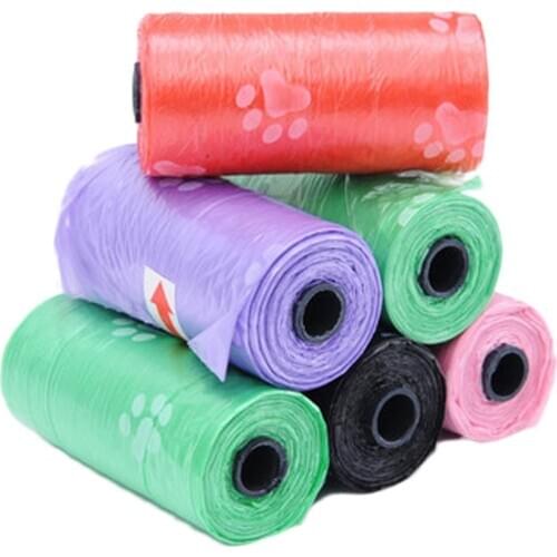 1 Roll 2018 New Arrive Degradable Pet Dog Waste Poop Bag With Printing Doggy Excrement Bag Color Random