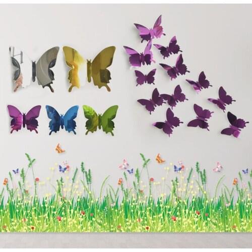 12 Pieces PVC/mirror/acrylic 3D Stereoscopic Butterfly Wall Stickersart Decals Hollow Door Sticker Home Party Wedding Decor