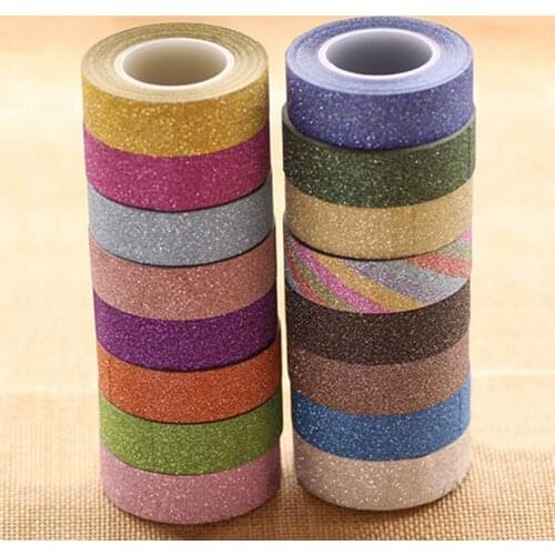 16 Colors Hot Sales 10m Glitter Washi Sticky Paper Masking Adhesive Tape Label Craft Decorative Diy