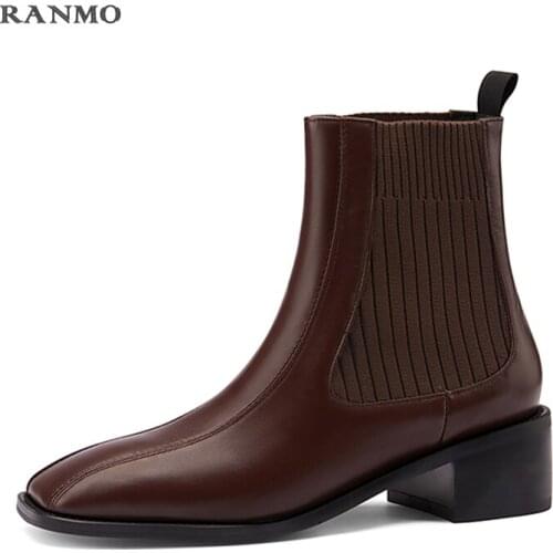 2020 New Women Ankle Boots Genuine Leather Feet Length Ankle Boots for Women Leather Stitching Online Celebrity Chelsea Boots