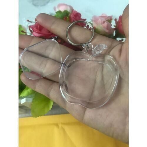 35pcs/lot Apple-shaped Blank Acrylic Keychains Insert Photo plastic Keyrings DIY Split Ring Keychains accessories free shipping