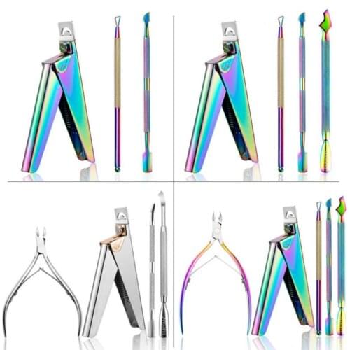 7 Style Stainless Steel Nail Cuticle Pusher Tweezer Nail Art Files Remove Manicure Care Clean Tool