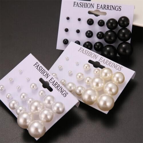 9 Pairs/Set White Simulated Pearl Earrings Set For Women Piercing Ball Earrings Kit Bijouteria Party Wedding Female Jewelry Gift