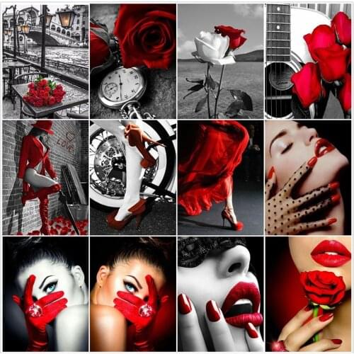 YI Bright 5D Diamond Painting Full Drill Black White Diamond Embroidery Portrait Woman Rose Mosaic Rhinestone Picture Art Decor