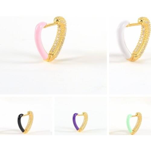 CANNER Hoop Earrings With Charms 925 Silver Rainbow Enamel Heart-shaped With Pink Black Color Earrings For Women Drip Oil Huggie