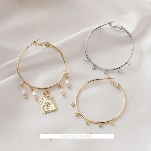 Color-preserving 14K gold-plated round hoop porous earrings with pendant diy earrings hand-made material accessories