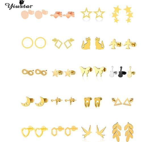 Yiustar Geometric Stainless Steel Moon Earrings for Kids Children Cute Moon Star Earrings for Women Girls Animal Cartoon Jewelry