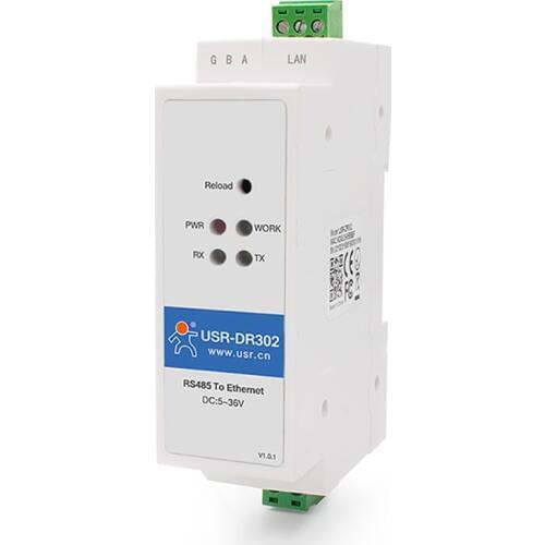 DIN Rail RS485 Serial to Ethernet Converter TCP IP Server Module Support Modbus Gateway RTU to TCP UDP Httpd Client USR-DR302