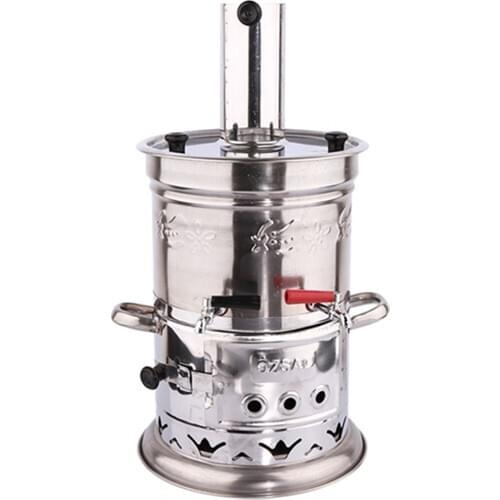 Wood Charcoal Stove Camp Steel Samovar Tea Coffee Machine Double Faucet Valve Tea Machine Camping Stove Coffee Machine
