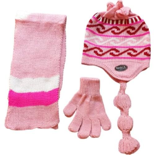 Edwol Female Child 3 pcs Scarf Beanie Glove Set