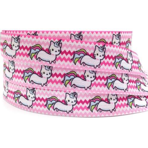 5 Yards 5/8" Pink Cat Chevron Printed foe elastic Ribbon Sewing Apparel Accessories Handmade Lace Trims Wedding Decoration