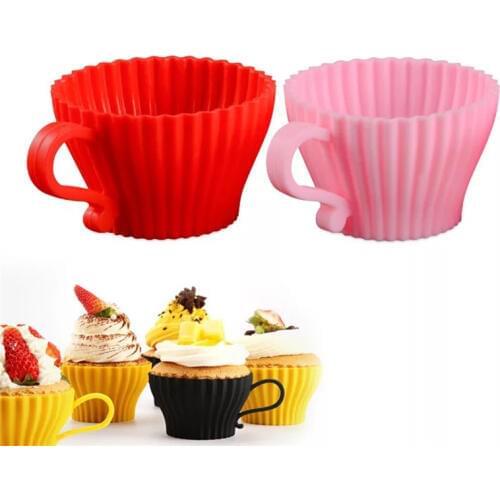 New 5pcs/set Tea Cup Saucers Silicone Cupcake Mould Chocolate Muffin Cake Mold Baking Tools