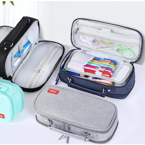 Canvas Double Layer Pencil Case Large Capacity School Student Kids Make Up Bag Pen Box Pouch Pencil Bags Stationery Gift Supply