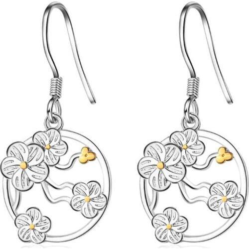 Creative Forest Literary 925 Sterling Silver Jewelry Fashion Sweet Cherry Flower Exquisite Beautiful Dangle Earrings SE695