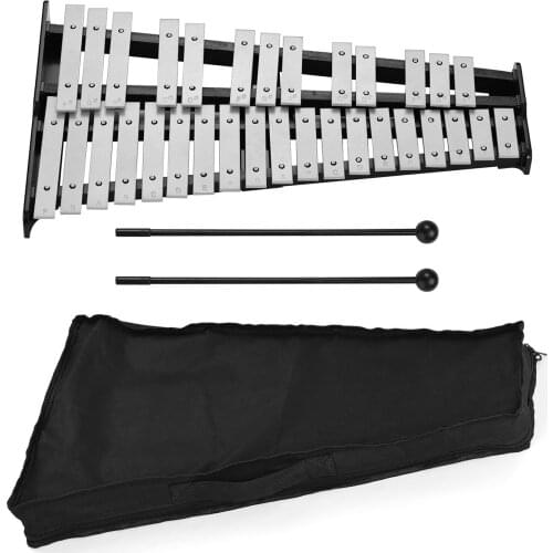 32-Note Xylophone Educational Glockenspiel Wooden Base Solid Aluminum Bars with Mallets with Carrying Bag for Children Adults