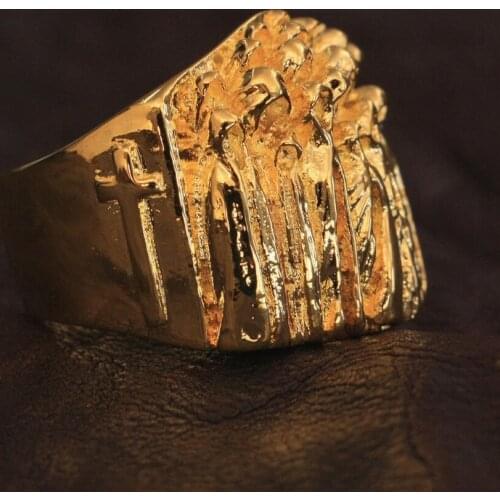 LINSION Nothingness World Ghost Ring Gold Plated Brass Mens Biker Rock Punk Jewelry GP273 US Size 7~15