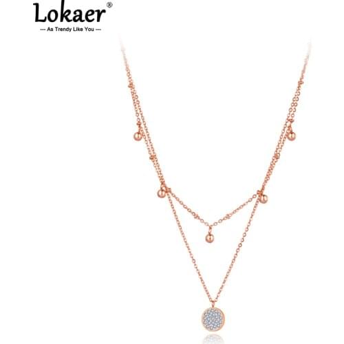 Lokaer Trendy Stainless Steel Double-layer Rhinestone Charm Choker Necklace Bohemia Beach Party Pendant Necklace For Girl N20216