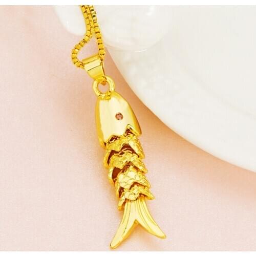 Fashion 24K Gold Fish Shape Pendant Necklaces for Women Metal Dubai Gold Charm Necklaces Statement Bohemian Jewelry