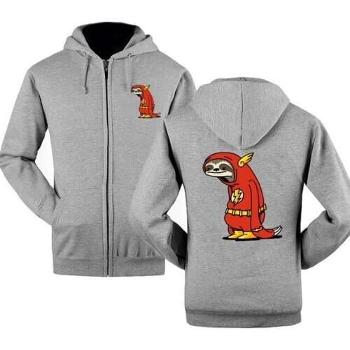 Mens Fleece Warm Zipper Hoodies Sweatshirts The Flash Super Hero Red Sloth Adult Male Streetwear Harajuku Comic Hooded Jackets