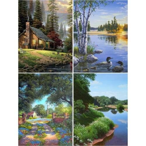 5D DIY Diamond Painting Village Needlework Cross Stitch Diamond Embroidery Kit Landscape Handmade Mosaic Rhinestone Home Decor