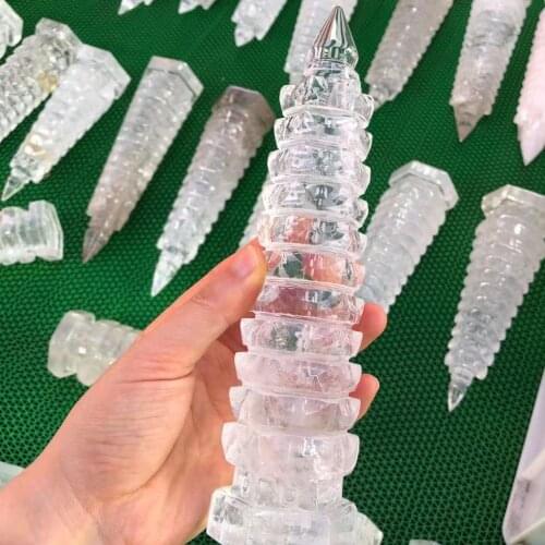 Natural Clear Crystal Wenchang Tower Crystal Tower Point Stone Mineral Healing Home Fengshui Decoration Collection