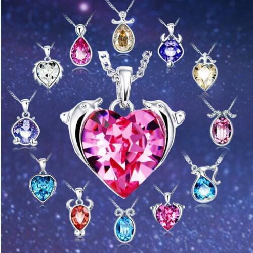 New Fashion Jewelery Wedding Twelve Constellation Logo Necklace Pendant Crystal from Austrian Crystal Girl Woman Birthday Gift