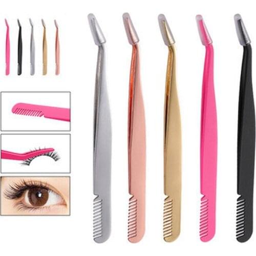 Eyelash Tweezers Stainless Steel Professional Fan Lash Eyebrow Tweezer Comb Makeup tools 3D Volume Eyelash Extension Face Beauty