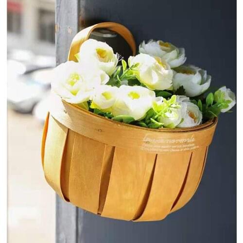 2 Pcs Woven Wooden Wall Hanging Basket Flowerpot Wall Decoration Japanese Handmade Storage Basket Household Organizer
