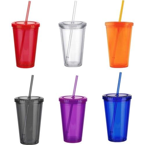 Powder Shiny Double-walled Cups Cup With Straw Ice Cold Drink Juice Tea Travel Outdoor Portable Reusable Coffee Mugs With Lid