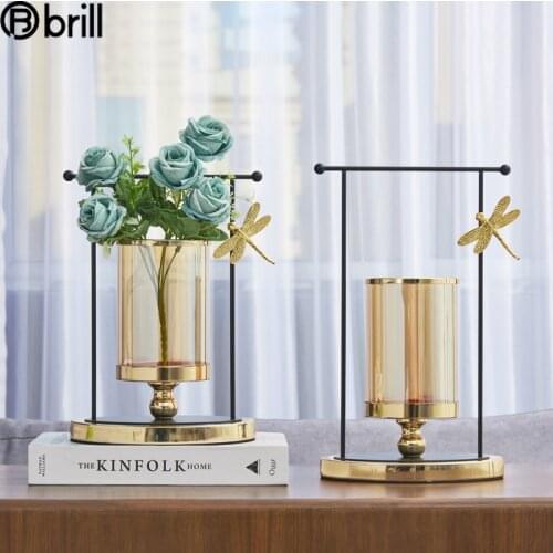Luxury Metal Candle Holder Modern Glass Gold Vase Windproof Candlestick Nordic Home Decor Centre De Table Mariage Portavelas