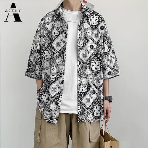 Vintage Oversized Loose Mens Shirt Hip Hop Summer Short Sleeve Shirt Streetwear Beach Casual Hawaiian Shirts Plus Size Clothing