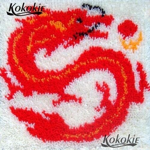 Handmade Unfinished Embroidery Pillowcase cross stitch kits Crocheting Rug Kits Yarn Latch hook rug kits dragon pattern cushion