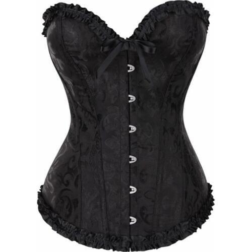 Sexy Steampunk Overbust Corsets and Bustiers Burlesque Lace Gothic Black Corset Top Plus Size Costume Floral Bustier for Dress