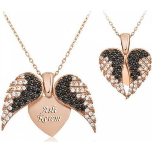 VAOOV Silver Personalized Drop Wing Heart Necklace