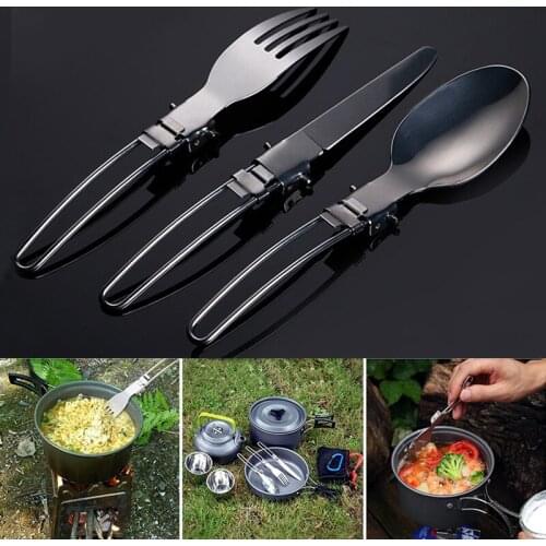 Stainless Steel Folded Fork Knife Utensil Spoon Cutlery Set Outdoor Sports Camping Picnic Traveling Tableware Kits Dinnerware