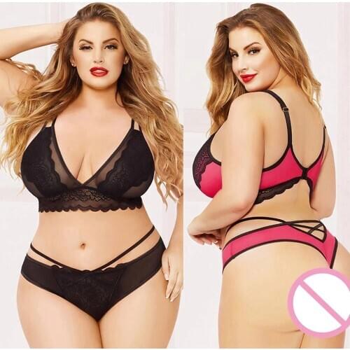 Thong Lady Fashion Women Plus Size 5XL Muslin Lace Mesh Babydoll Sexy Lingerie Underwear Push Up Bra Panty Garters