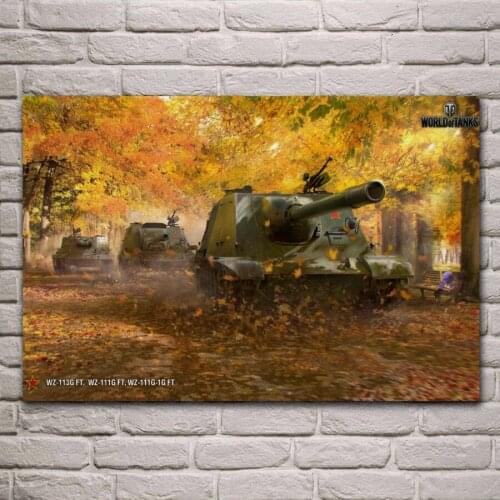 Tank destroyers autumn forest wot game fan art living room home decor wall art print wood frame fabric posters KH549