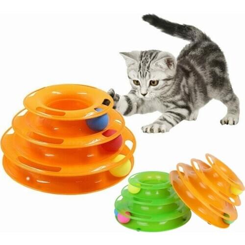 Three Levels pet cat toy Tower Tracks Disc cat Intelligence Amusement triple pay disc cat toys ball Training Amusement plate