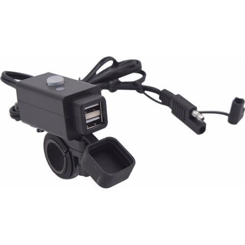 Waterproof Motorcycle Dual USB Ports Charger Water Resistance Rubber Cover Power Socket Switch LED Power Indication Charger