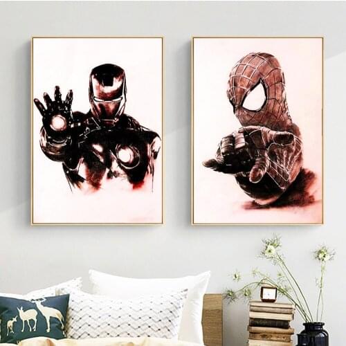 Iron Man Spider Man Sketch Art Painting On Canvas Wall Posters And Prints Marvel Superhero Pictures For Kids Room Decoration