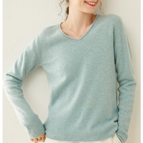 V-Neck Cashmere Sweater Womens Pullover Loose 2020 New Autumn Winter Authentic 100%Soft Knitted Wild Pure Wool Bottoming Shirt