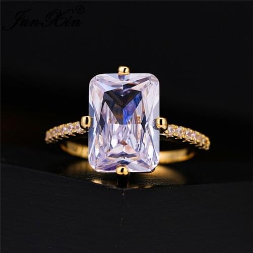 Boho Female Rectangle Crystal Ring Yellow Gold White Zircon Square Wedding Bands Simple Engagement Thin Ring Band Party Jewelry