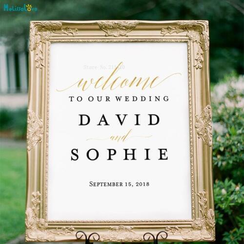 Gold and Black Wedding Welcome Sign Decals Template Board Removable Decoration Vinyl Cool Art Murals Editable No Frame YT1335